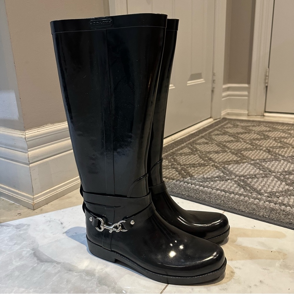 COACH LORI BLACK RUBBER RAIN BOOTS